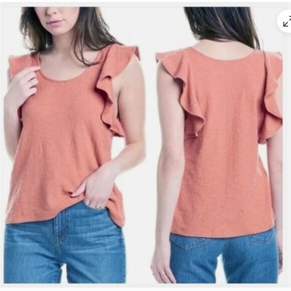 Madewell Texture & Thread Women’s Sz XXL Ruffle Sleeve Tank Top Romantic Coral - Picture 1 of 4